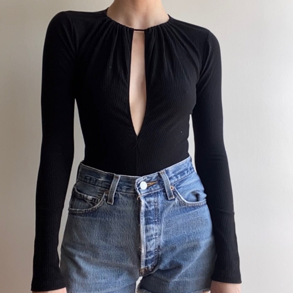 Reformation Black Long Sleeve Bodysuit